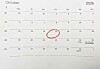 Kalender for oktober 2026 med 15. oktober ringet inn i rødt.